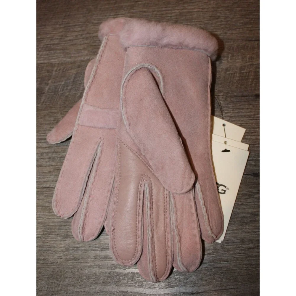 UGG $155‎ Women's Shearling Sheepskin Suede Tech Gloves Pink L